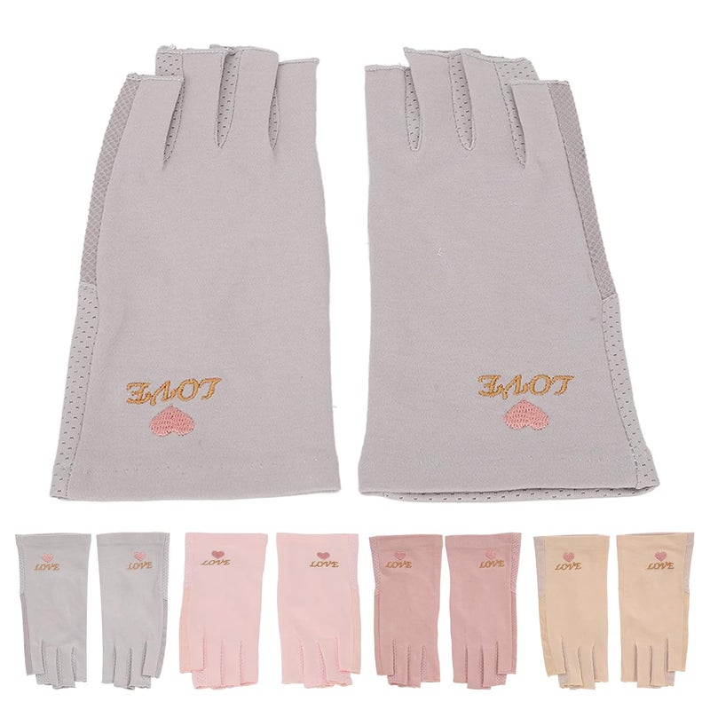 Nail Lamp Gloves Home Salon Fingerless Breathable Flexible Protection Manicure Gloves (Grey)